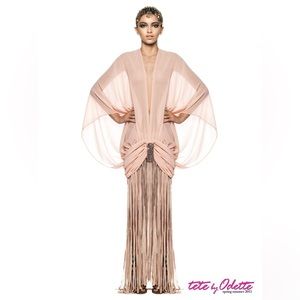 Beautiful Tete by Odette Pink/Blush Fringe Chiffon Dress